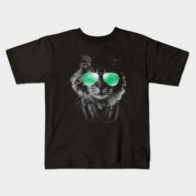 DJ Furry Cat Kids T-Shirt by Nerd_art